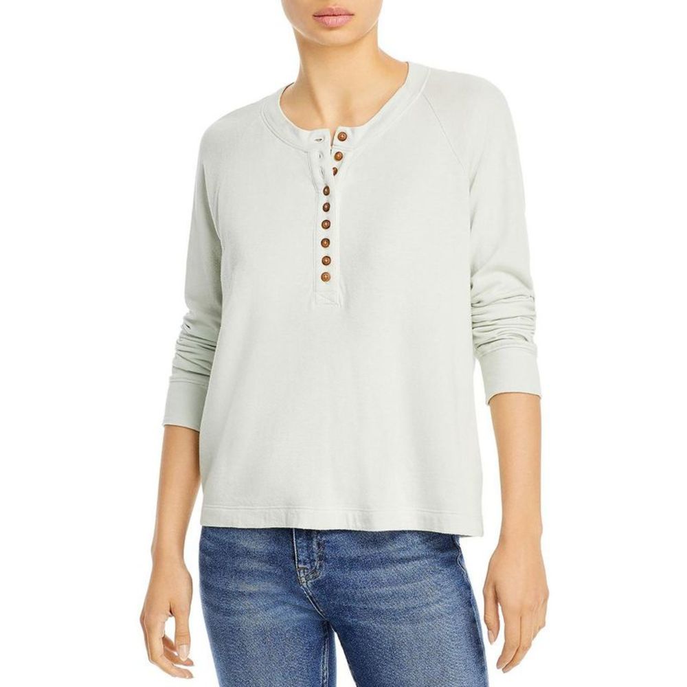 Faherty Womens Green Banded Crewneck Shirt Henley Top NWT